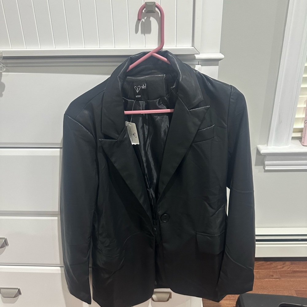 Windsor Black Faux Leather Blazer Jacket
